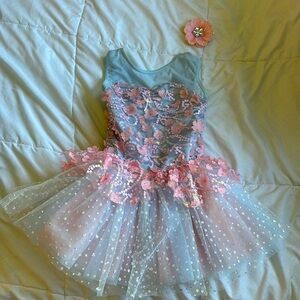 Beautiful Blue and Pink Small Child Dance Costume Weissman with hair clip